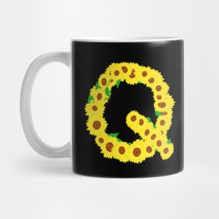 Sunflowers Initial Letter Q (Black Background) Mug